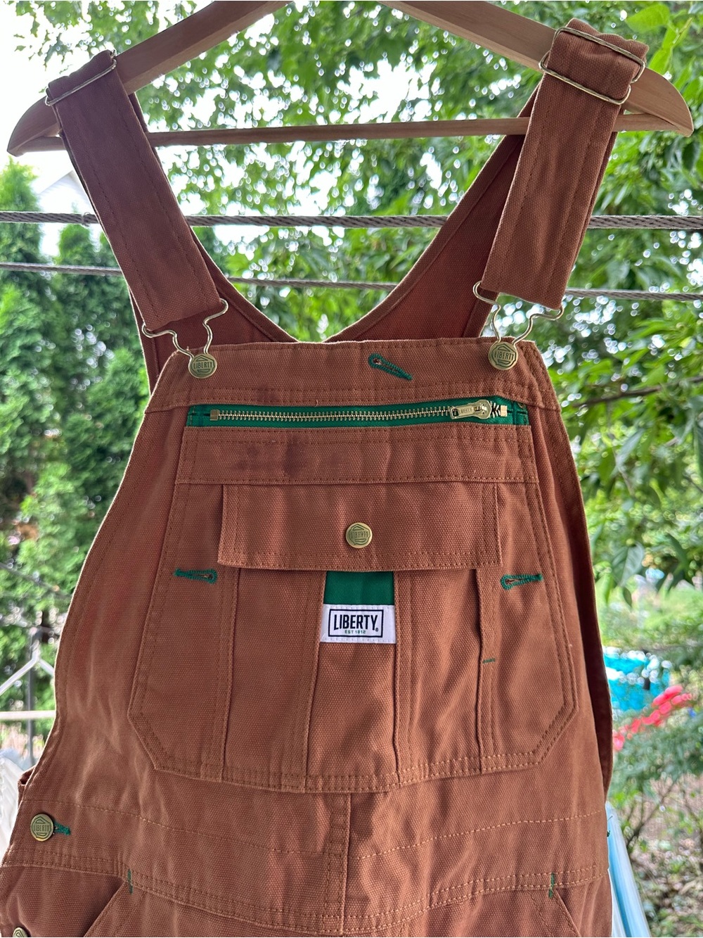 Liberty Brown Canvas Overalls with Green Accent